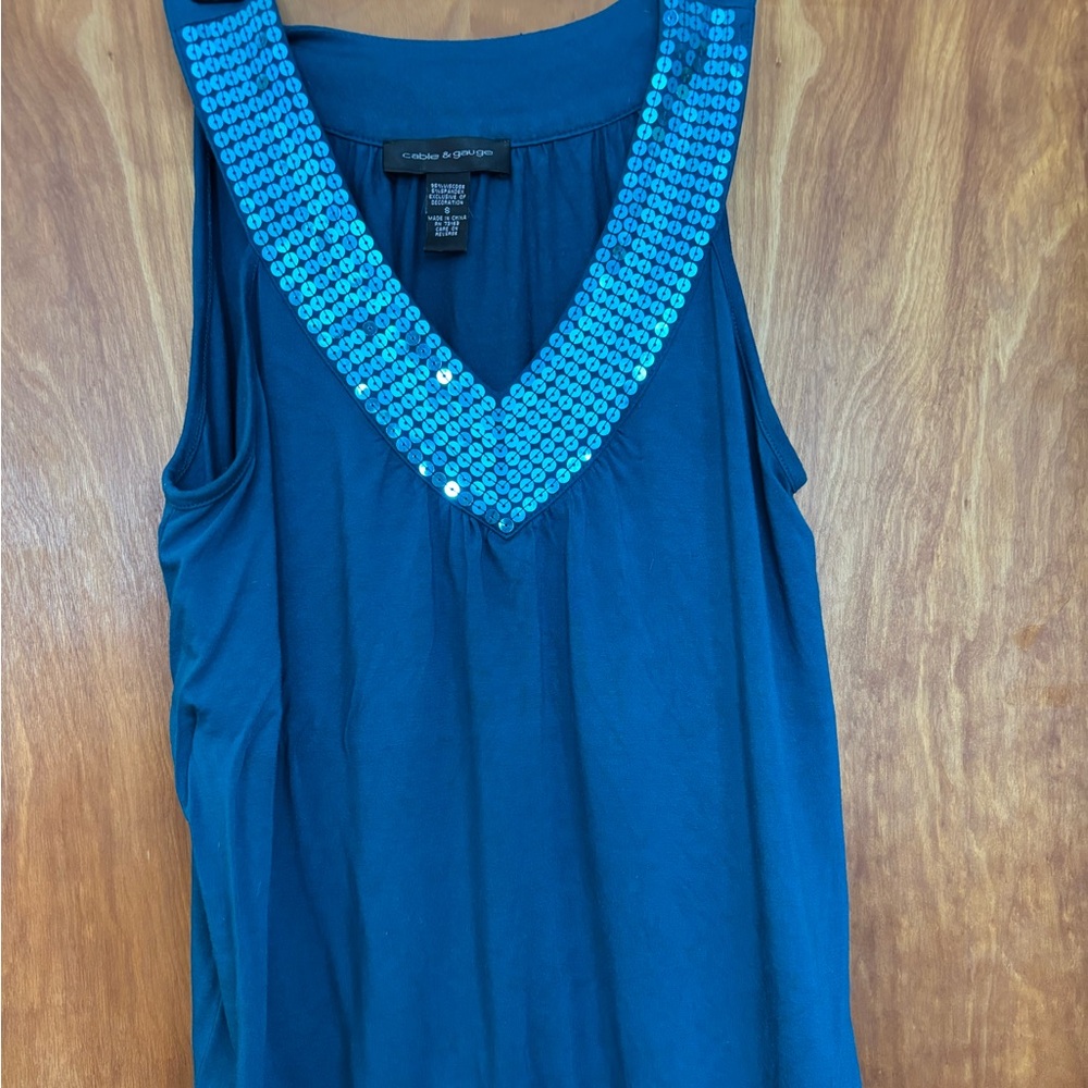 Cable & Gauge Turquoise Sequin V-Neck Tank Top